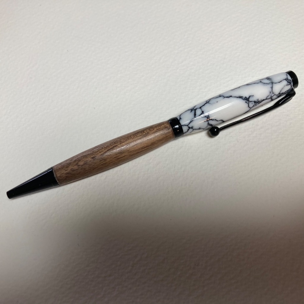 Artist Pen “Hand Turned” Combination Black Walnut Wood/White Marble Acrylic - Picture 3 of 13